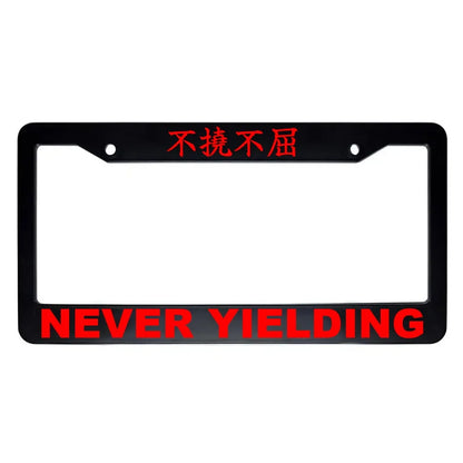 Never Yielding ABS Black Plastic Kanji Japanese License Plate Frame - Red Text