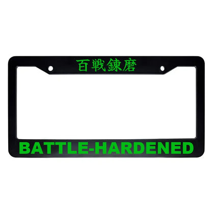 Battle-hardened ABS Black Plastic Kanji Japanese License Plate Frame - Green Text