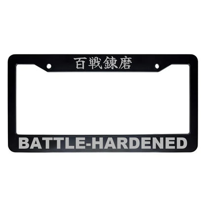 Battle-hardened ABS Black Plastic Kanji Japanese License Plate Frame - Silver Text