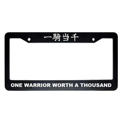 One Warrior Worth a Thousand ABS Black Plastic Kanji Japanese License Plate Frame - White Text