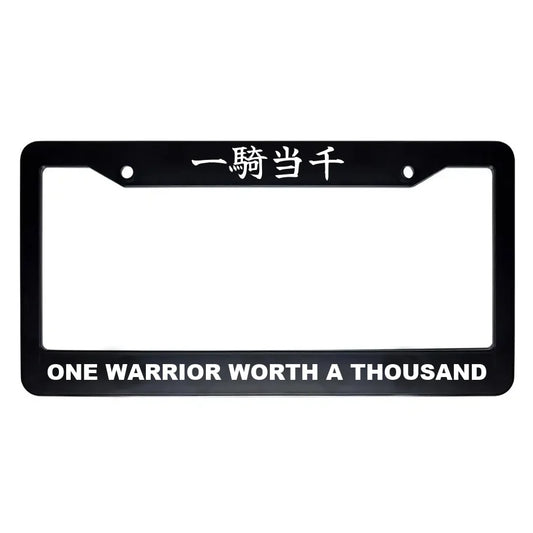 One Warrior Worth a Thousand ABS Black Plastic Kanji Japanese License Plate Frame - White Text