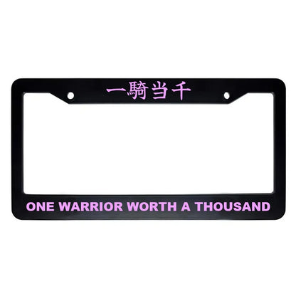 One Warrior Worth a Thousand ABS Black Plastic Kanji Japanese License Plate Frame - Pink Text
