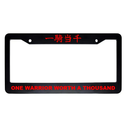 One Warrior Worth a Thousand ABS Black Plastic Kanji Japanese License Plate Frame - Red Text