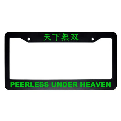 Peerless Under Heaven ABS Black Plastic Kanji Japanese License Plate Frame - Green Text
