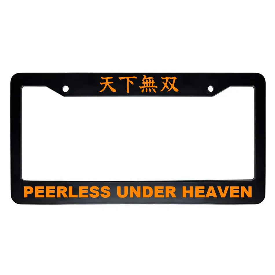 Peerless Under Heaven ABS Black Plastic Kanji Japanese License Plate Frame - Orange Text