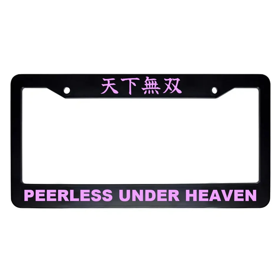 Peerless Under Heaven ABS Black Plastic Kanji Japanese License Plate Frame - Pink Text