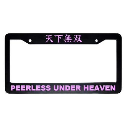 Peerless Under Heaven ABS Black Plastic Kanji Japanese License Plate Frame - Pink Text