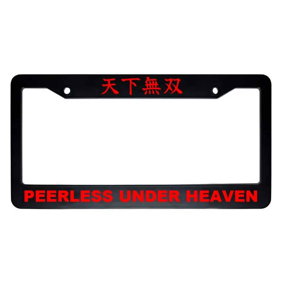 Peerless Under Heaven ABS Black Plastic Kanji Japanese License Plate Frame - Red Text