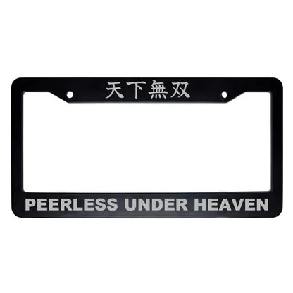Peerless Under Heaven ABS Black Plastic Kanji Japanese License Plate Frame - Silver Text