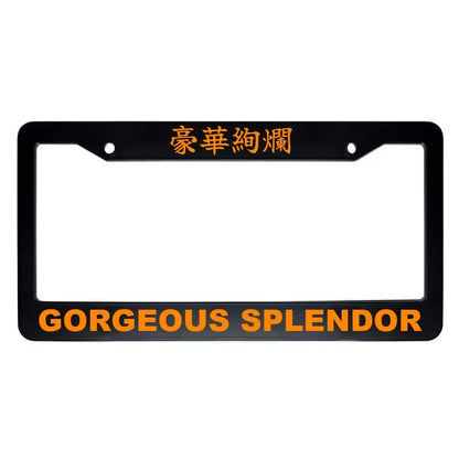 Gorgeous Splendor ABS Black Plastic Kanji Japanese License Plate Frame - Orange Text