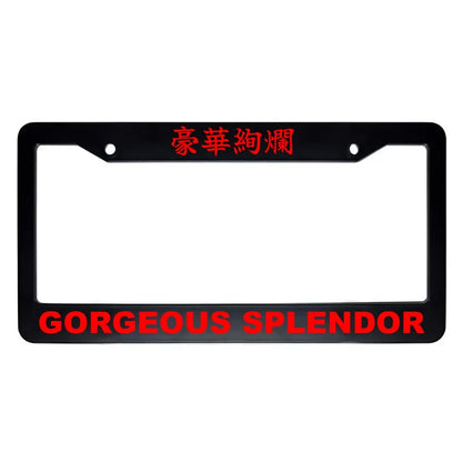 Gorgeous Splendor ABS Black Plastic Kanji Japanese License Plate Frame - Red Text