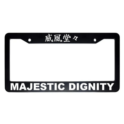 Majestic Dignity ABS Black Plastic Kanji Japanese License Plate Frame - White Text