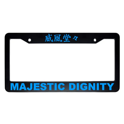Majestic Dignity ABS Black Plastic Kanji Japanese License Plate Frame - Blue Text