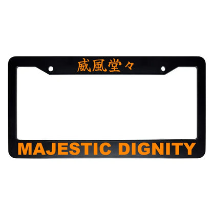 Majestic Dignity ABS Black Plastic Kanji Japanese License Plate Frame - Orange Text