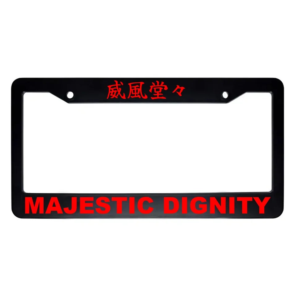Majestic Dignity ABS Black Plastic Kanji Japanese License Plate Frame - Red Text