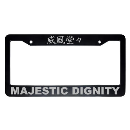 Majestic Dignity ABS Black Plastic Kanji Japanese License Plate Frame - Silver Text