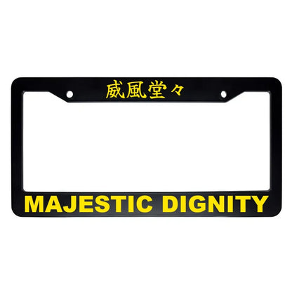 Majestic Dignity ABS Black Plastic Kanji Japanese License Plate Frame - Yellow Text
