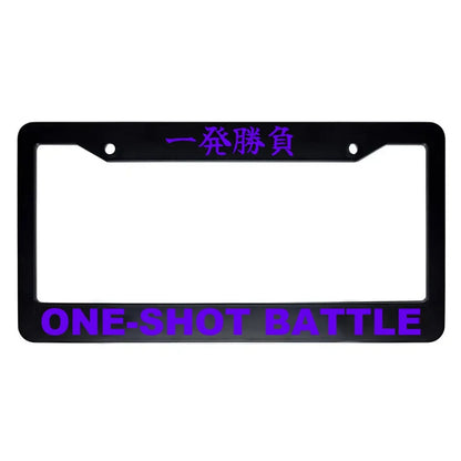 One-shot Battle ABS Black Plastic Kanji Japanese License Plate Frame - Purple Text