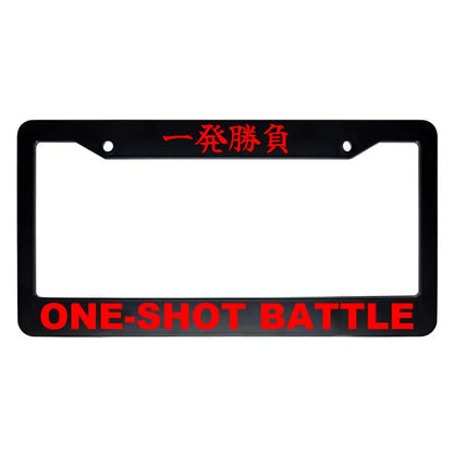 One-shot Battle ABS Black Plastic Kanji Japanese License Plate Frame - Red Text