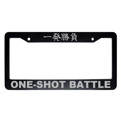 One-shot Battle ABS Black Plastic Kanji Japanese License Plate Frame - Silver Text