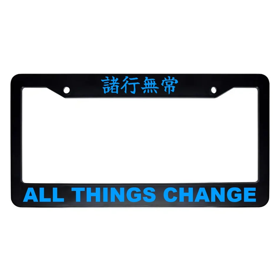 All Things Change ABS Black Plastic Kanji Japanese License Plate Frame - Blue Text