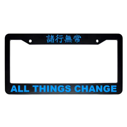 All Things Change ABS Black Plastic Kanji Japanese License Plate Frame - Blue Text