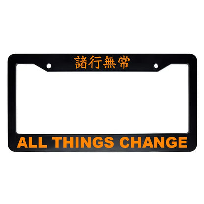All Things Change ABS Black Plastic Kanji Japanese License Plate Frame - Orange Text