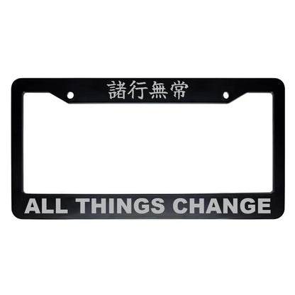 All Things Change ABS Black Plastic Kanji Japanese License Plate Frame - Silver Text