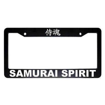 Samurai Spirit ABS Black Plastic Kanji Japanese License Plate Frame - White Text