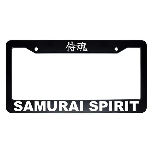 Samurai Spirit ABS Black Plastic Kanji Japanese License Plate Frame - White Text