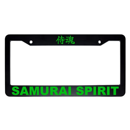 Samurai Spirit ABS Black Plastic Kanji Japanese License Plate Frame - Green Text