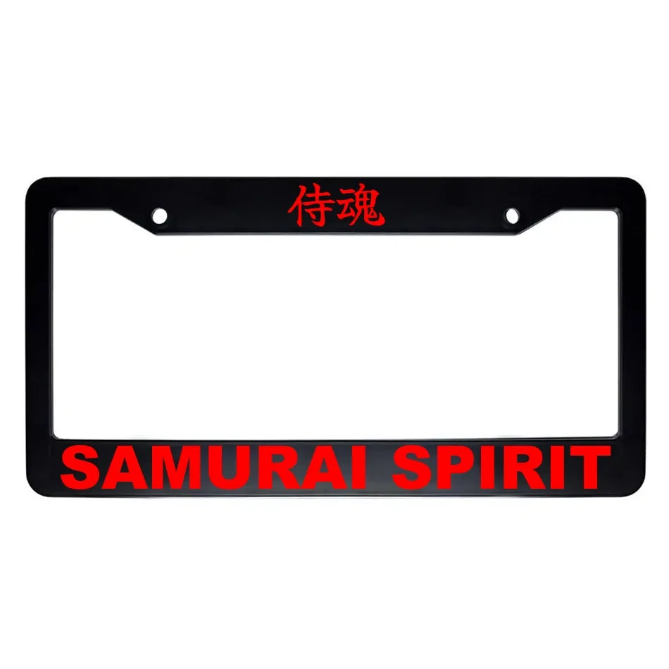 Samurai Spirit ABS Black Plastic Kanji Japanese License Plate Frame - Red Text