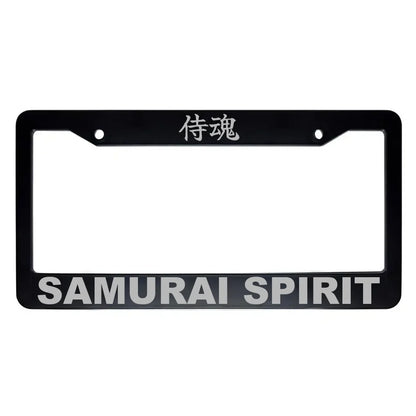 Samurai Spirit ABS Black Plastic Kanji Japanese License Plate Frame - Silver Text