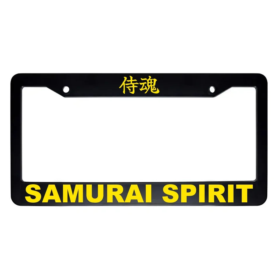 Samurai Spirit ABS Black Plastic Kanji Japanese License Plate Frame - Yellow Text