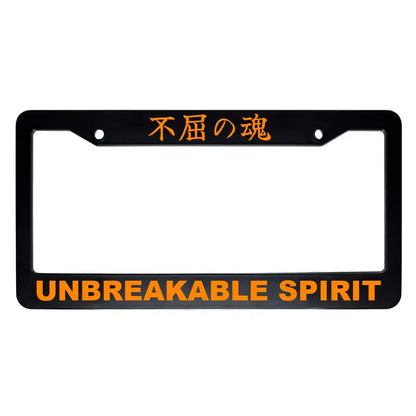 Unbreakable Spirit ABS Black Plastic Kanji Japanese License Plate Frame - Orange Text