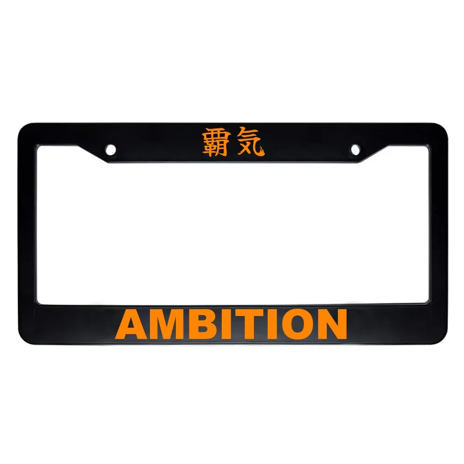 Ambition ABS Black Plastic Kanji Japanese License Plate Frame - Orange Text