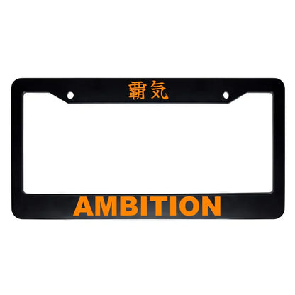 Ambition ABS Black Plastic Kanji Japanese License Plate Frame - Orange Text