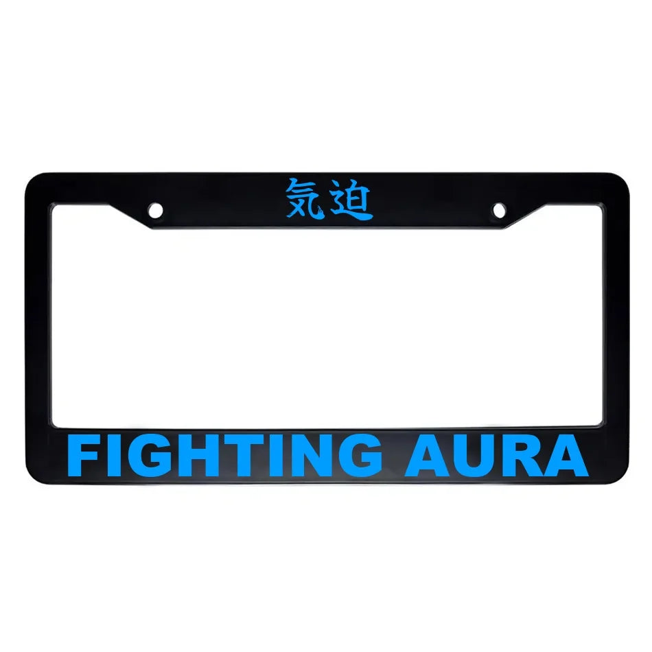 Fighting Aura ABS Black Plastic Kanji Japanese License Plate Frame - Blue Text