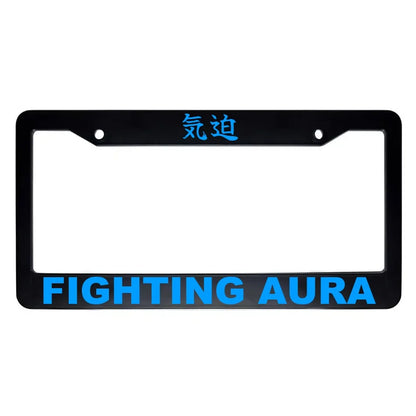 Fighting Aura ABS Black Plastic Kanji Japanese License Plate Frame - Blue Text