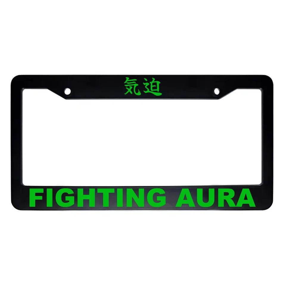 Fighting Aura ABS Black Plastic Kanji Japanese License Plate Frame - Green Text
