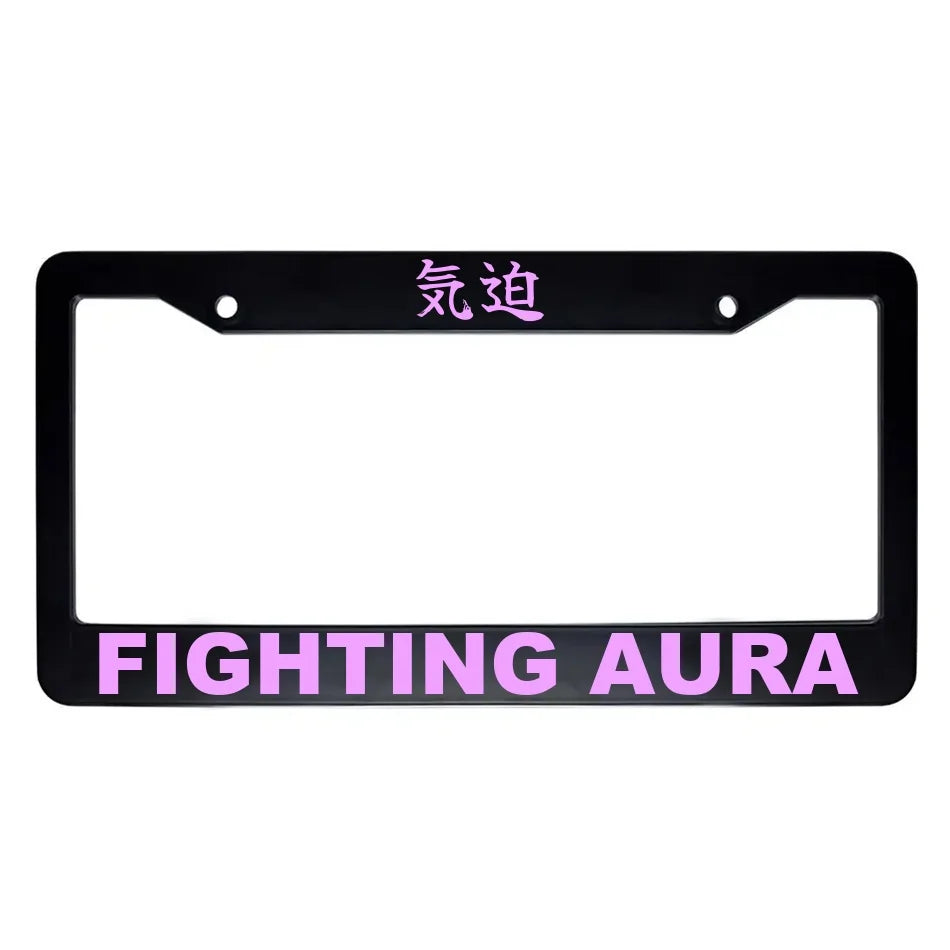 Fighting Aura ABS Black Plastic Kanji Japanese License Plate Frame - Pink Text