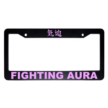 Fighting Aura ABS Black Plastic Kanji Japanese License Plate Frame - Pink Text