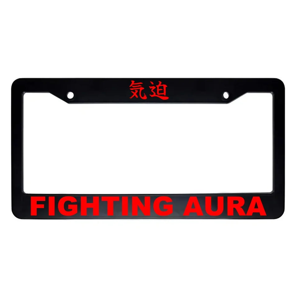 Fighting Aura ABS Black Plastic Kanji Japanese License Plate Frame - Red Text
