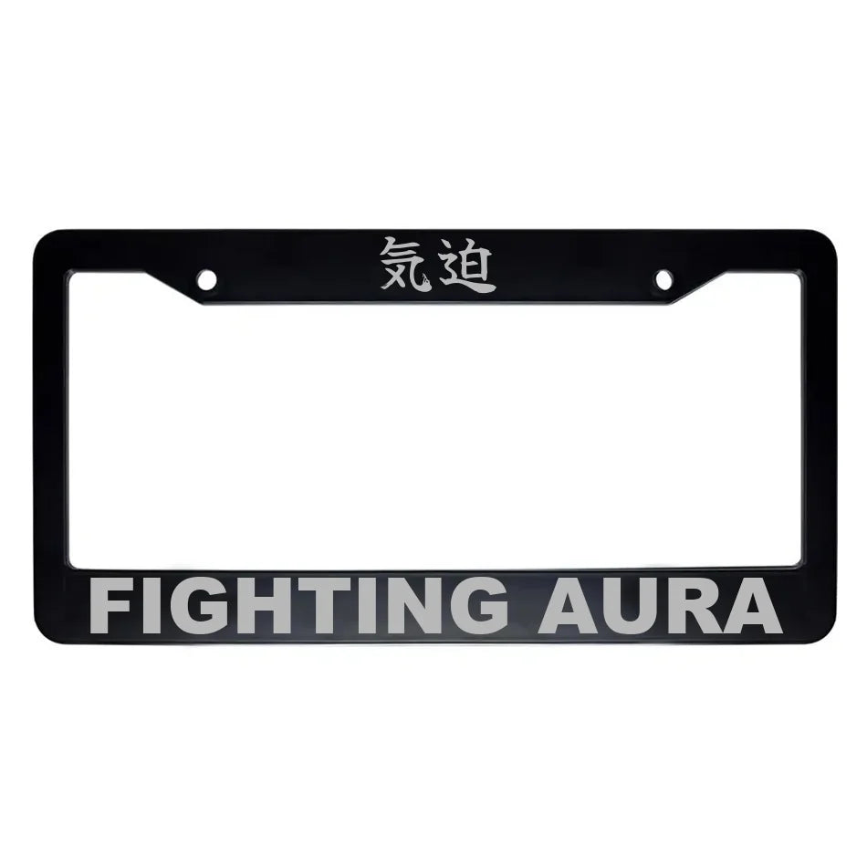 Fighting Aura ABS Black Plastic Kanji Japanese License Plate Frame - Silver Text