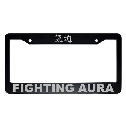 Fighting Aura ABS Black Plastic Kanji Japanese License Plate Frame - Silver Text