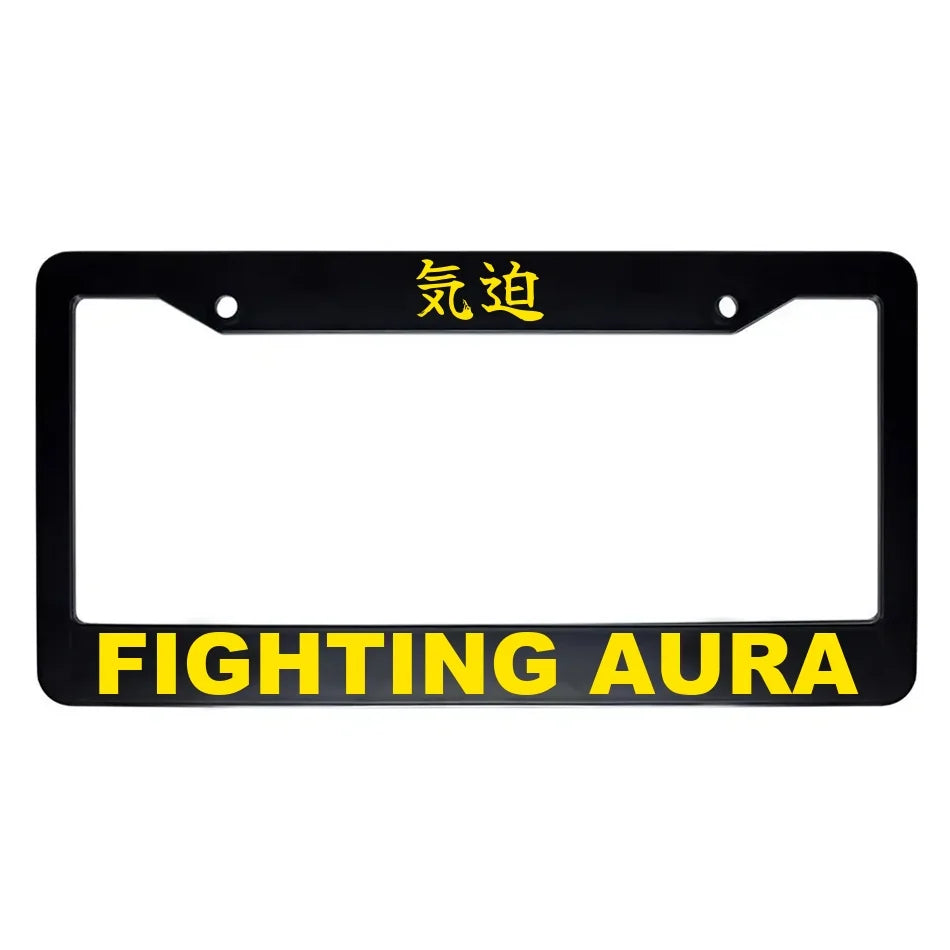 Fighting Aura ABS Black Plastic Kanji Japanese License Plate Frame - Yellow Text