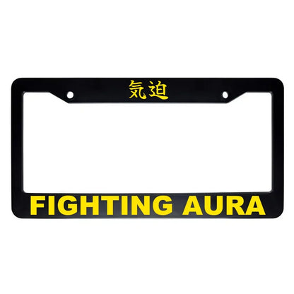 Fighting Aura ABS Black Plastic Kanji Japanese License Plate Frame - Yellow Text