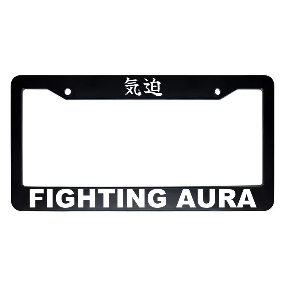 Fighting Aura ABS Black Plastic Kanji Japanese License Plate Frame - White Text