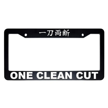 One Clean Cut ABS Black Plastic Kanji Japanese License Plate Frame - White Text