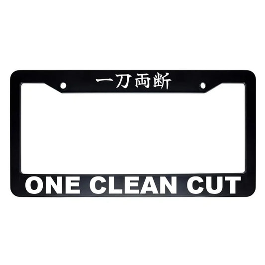 One Clean Cut ABS Black Plastic Kanji Japanese License Plate Frame - White Text